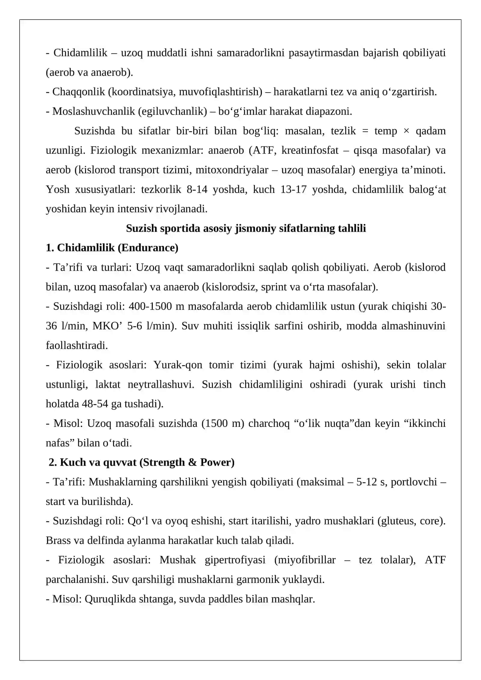 Suzish sport turida jismoniy sifatlar tahlili 2