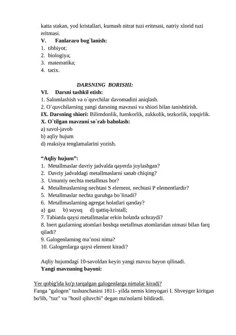 8-sinflar uchun kimyo fanidan dars ishlanma 2
