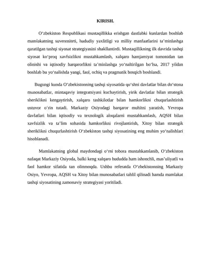 O‘zbekistonning xalqaro maydondagi faol tashqi siyosati 2