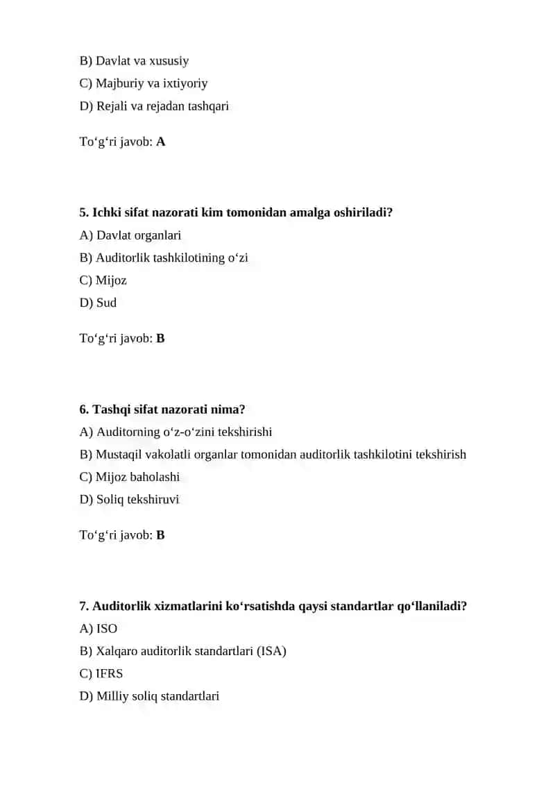 Auditorlik ishi sifatini nazorat qilish tizimining asosiy maqsadi 2