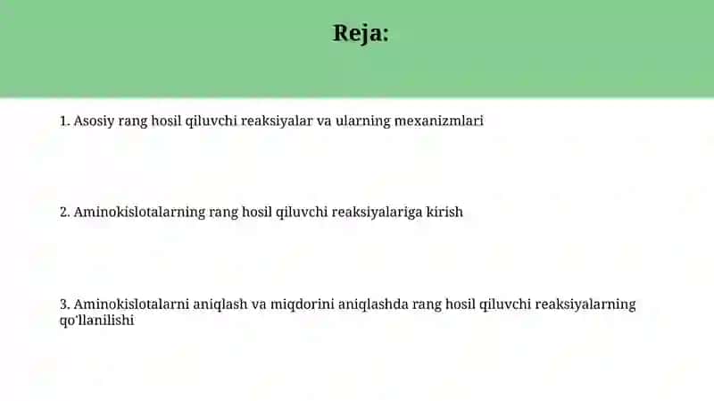 Aminokislotalarning rang hosil qilish reaksiyalari 2