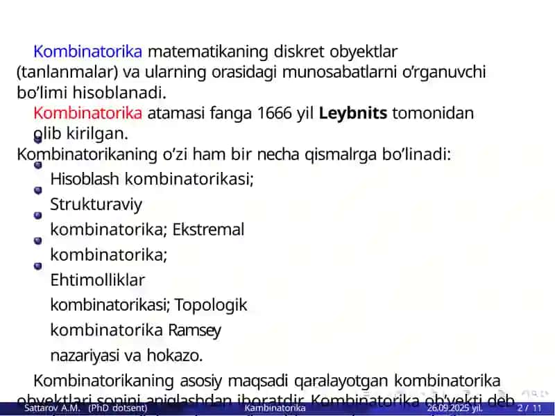 Kombinatorikaning asosiy elementlari 2