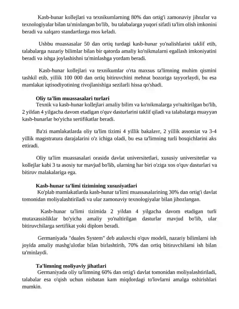 Xorijiy Mamlakatlardagi oliy va kasb ta'limi tizimi 2