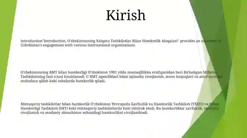O'zbekistonning Xalqaro Tashkilotlar Bilan Hamkorlik Aloqalari 2