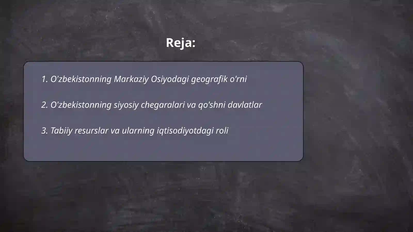 O'zbekistonning mintaqadagi geografik-siyosiy o'rni hududi aholisi va xo'jaligi 2