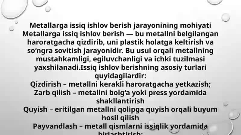 Metallarga issiqishlov berish da xavfsizlik reja 2