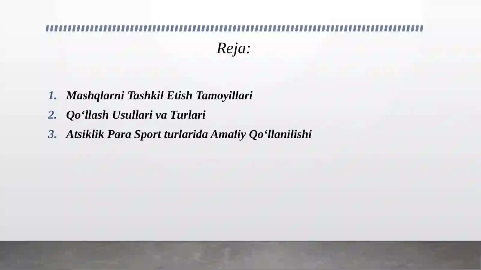 ATSIKLIK PARA SPORT TURLARIDA QATTIY TARTIBLASHTIRILGAN MASHQ USLUBLARINI QO’LLASH 2