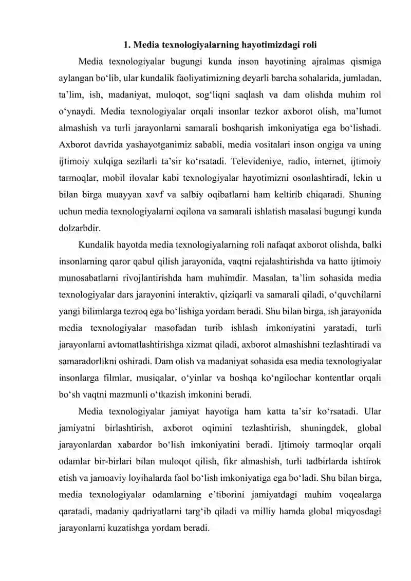 Media texnologiyalar kundalik hayotda 2