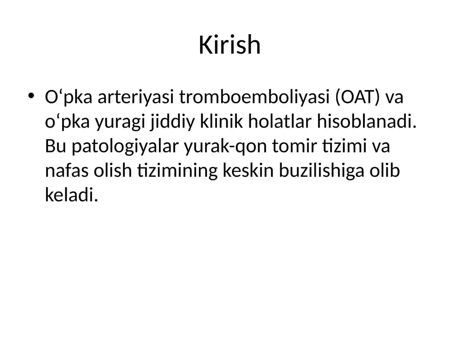 O‘pka arteriyasi tromboemboliyasi va O‘pka yuragi 2