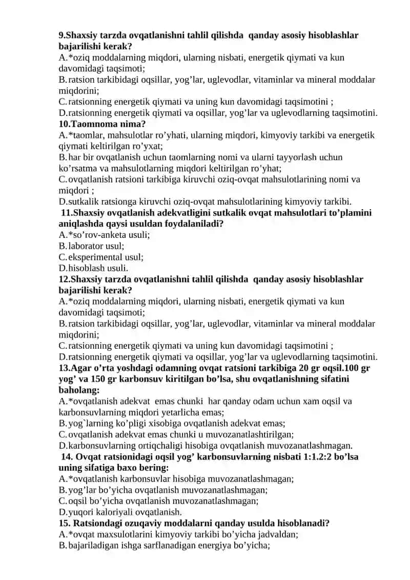 Gigiyena va sanitariya gigiyena tekshirish usullari fanidan test 2