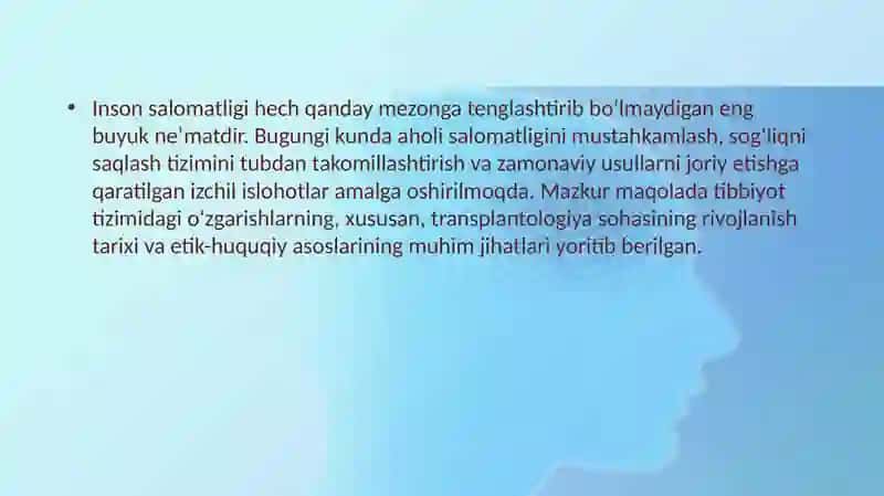 O’zbekistonda transplantatsiyaning etik-huquqiy jihatlari. 2