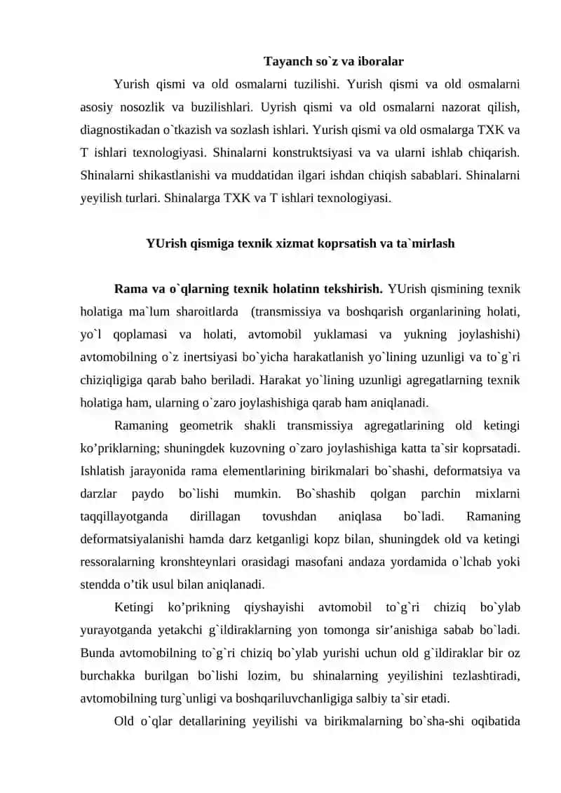 Transport tvositalari yurish qismi texnologiyasi 2
