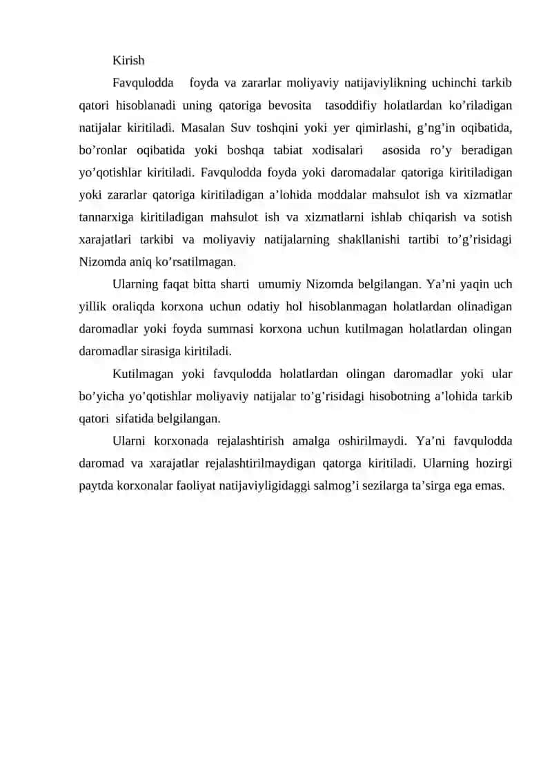 Favqulotda foyda va zararlar tahlili 2