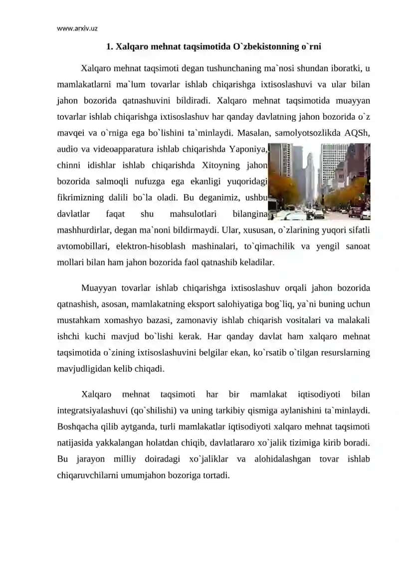 Xalqaro mehnat taqsimotida O`zbekistonning o`rni 2