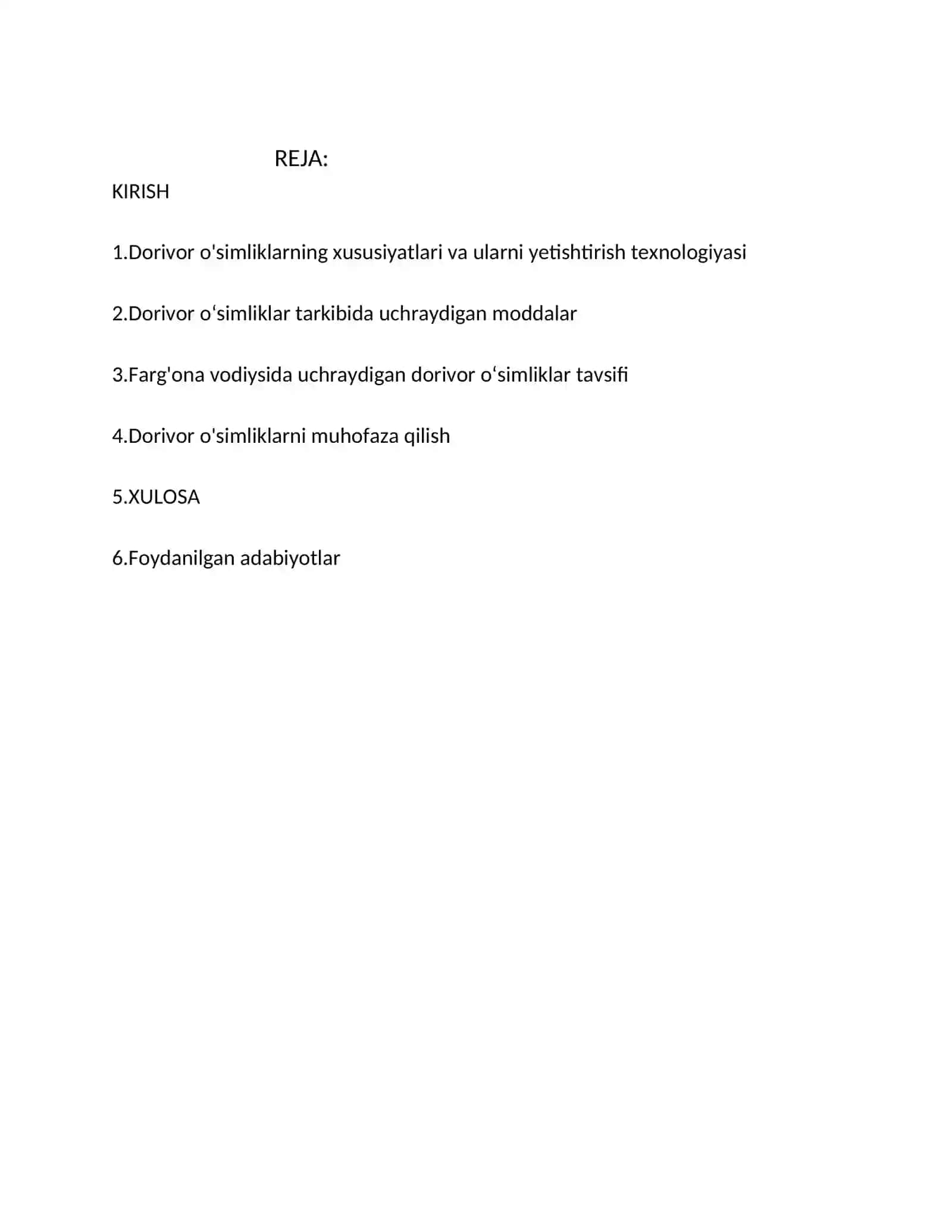 Farg'ona vodiysining asosiy dorivor oʻsimliklar va ularga botanika xarakteristikasi tasnifi 2
