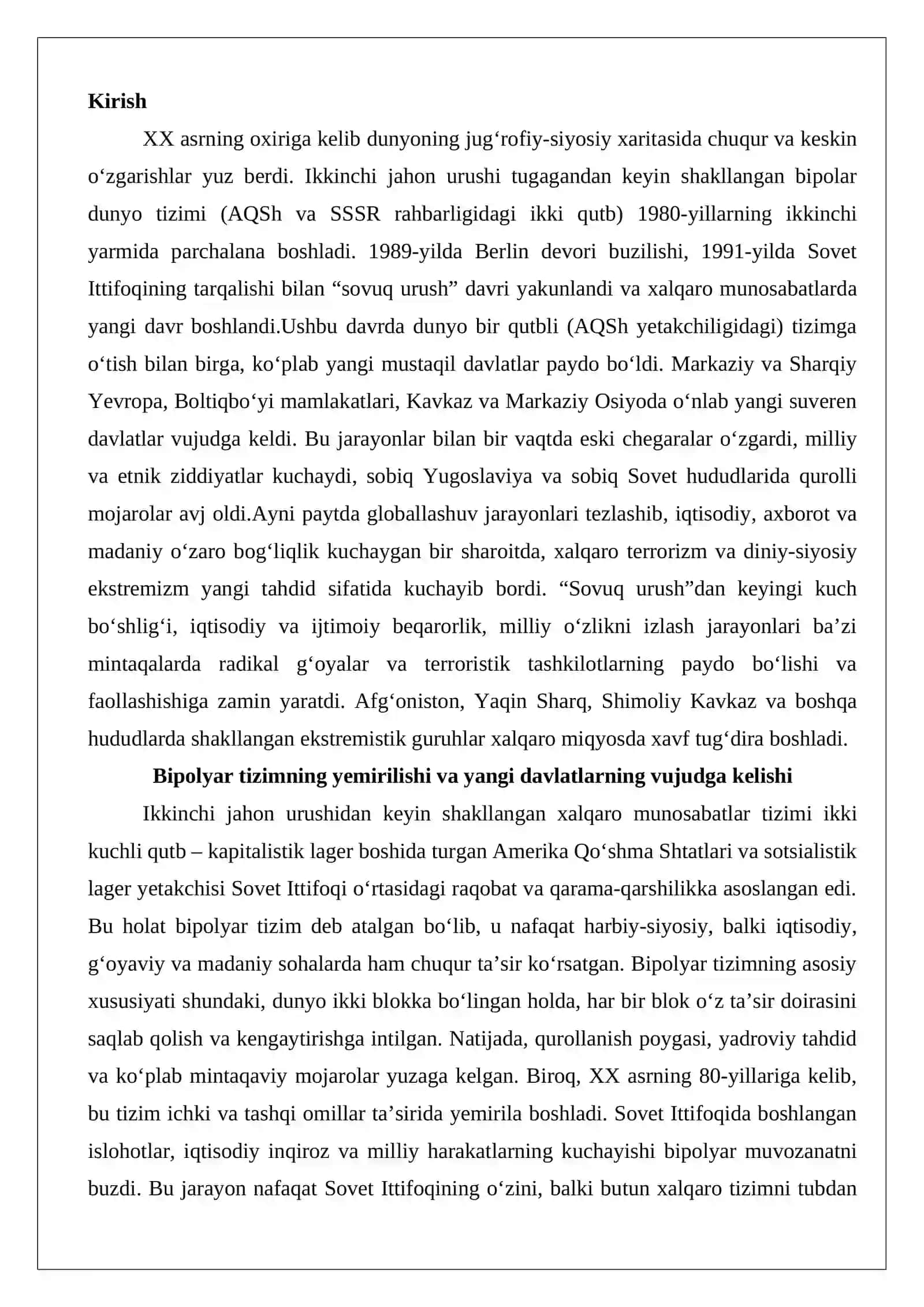 XX asr oxiriga kelganda dunyoning jug‘rofiy–siyosiy xaritasida o‘zgarishlar 2