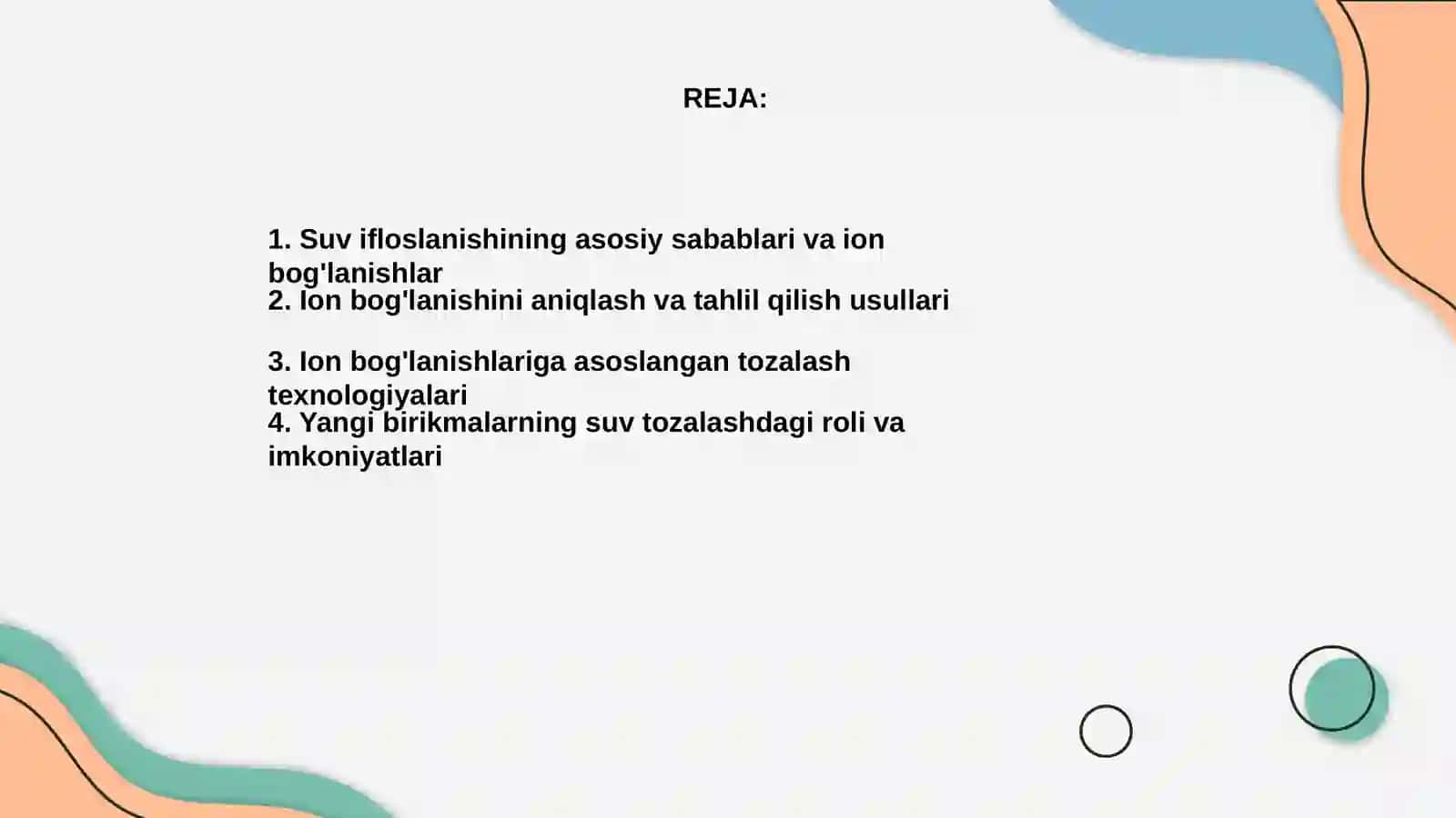 Suvning ifloslanishida ion bog'lanishda birikmalarni aniqlab, ulardan tozalash usulini ishlab chiqarish 2