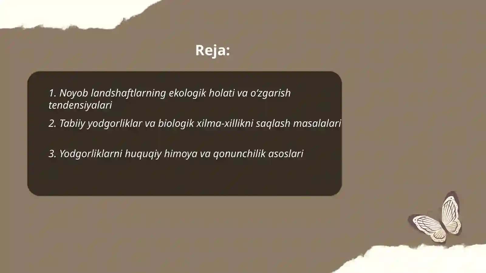 Noyob landshaftlar va tabiiy yodgorliklarni holati va muhofazasi 2