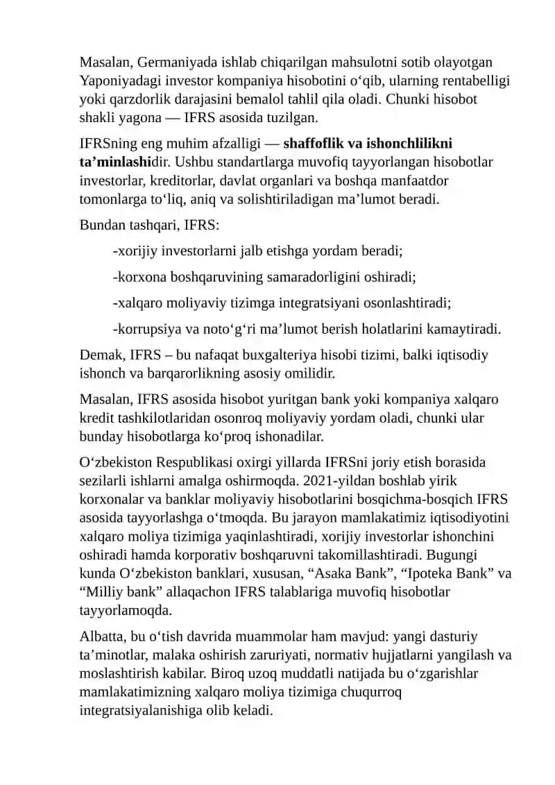 Moliyaviy hisobotlarning xalqaro standartlari (IFRS) va ularning ahamiyati 2