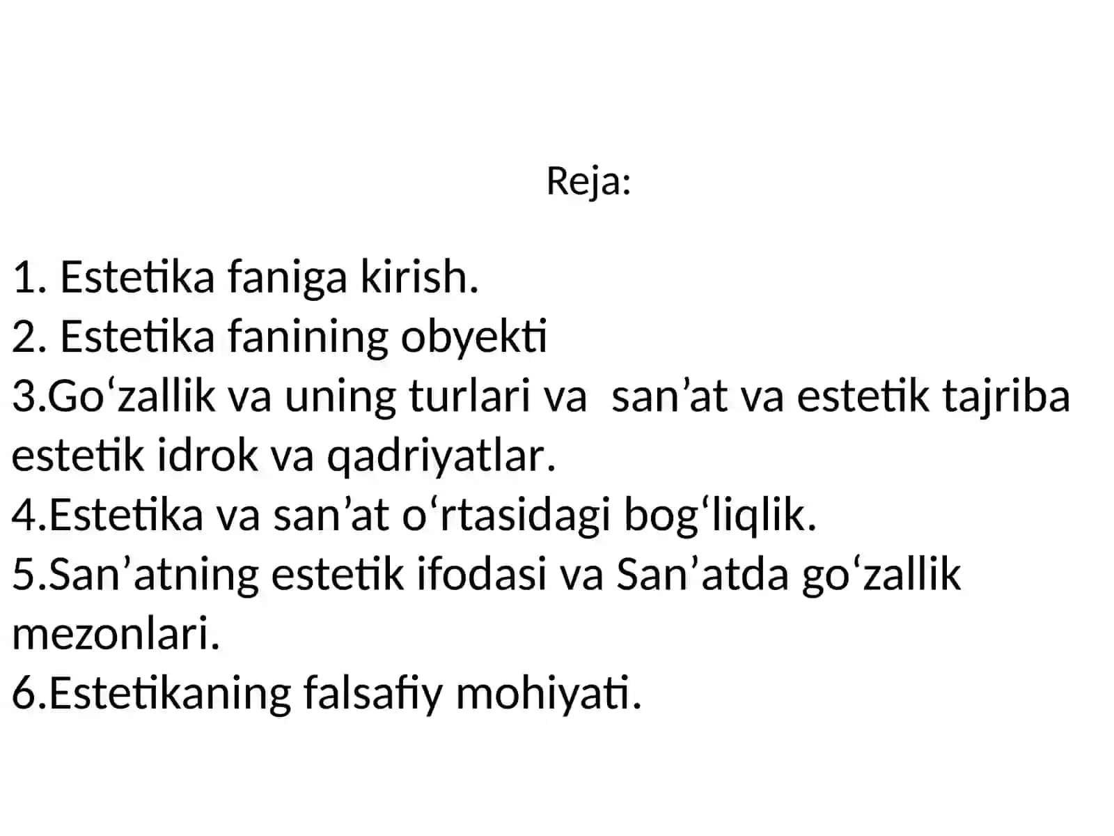 ESTETIKA FANINING OBYEKTI VA FASLSAFIY MOHIYATI 2