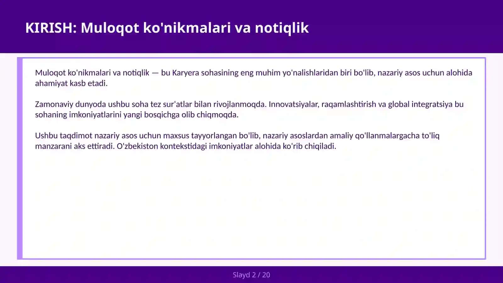 Muloqot ko'nikmalari va notiqlik 2