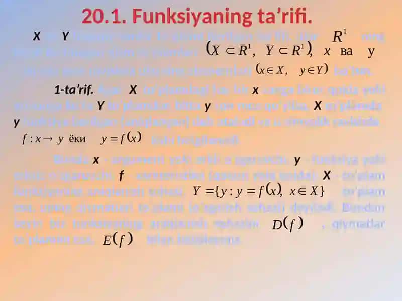 Oliy matematika: funksiya tushunchasi va funksiyalar sinflari (slayd) 2