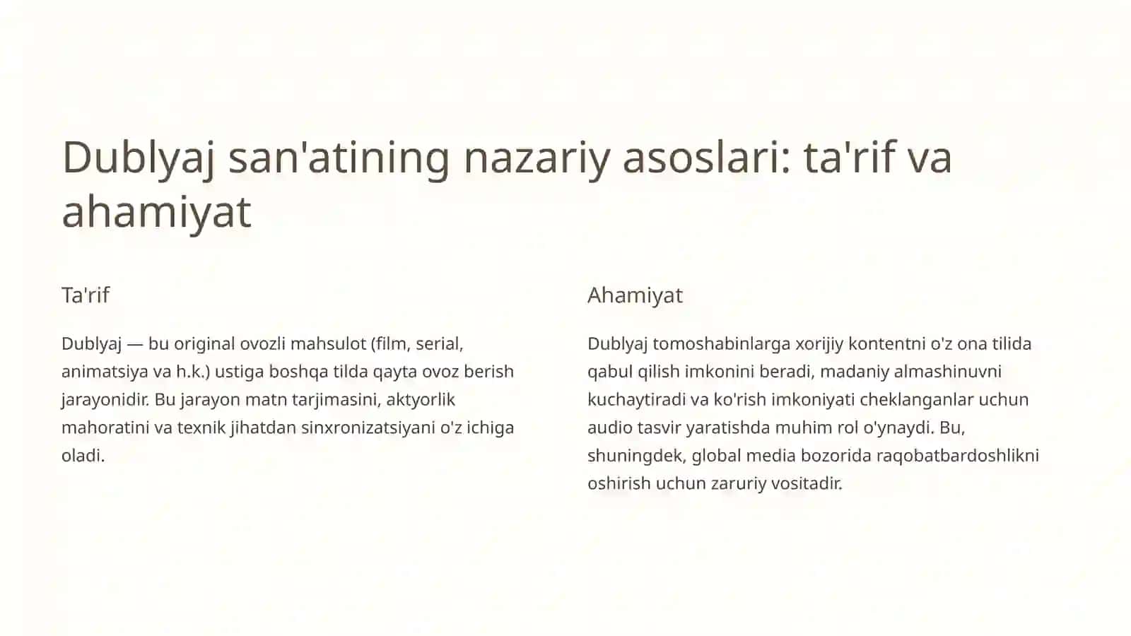 Dublyaj san’ati: nazariy va amaliy yondashuv 2