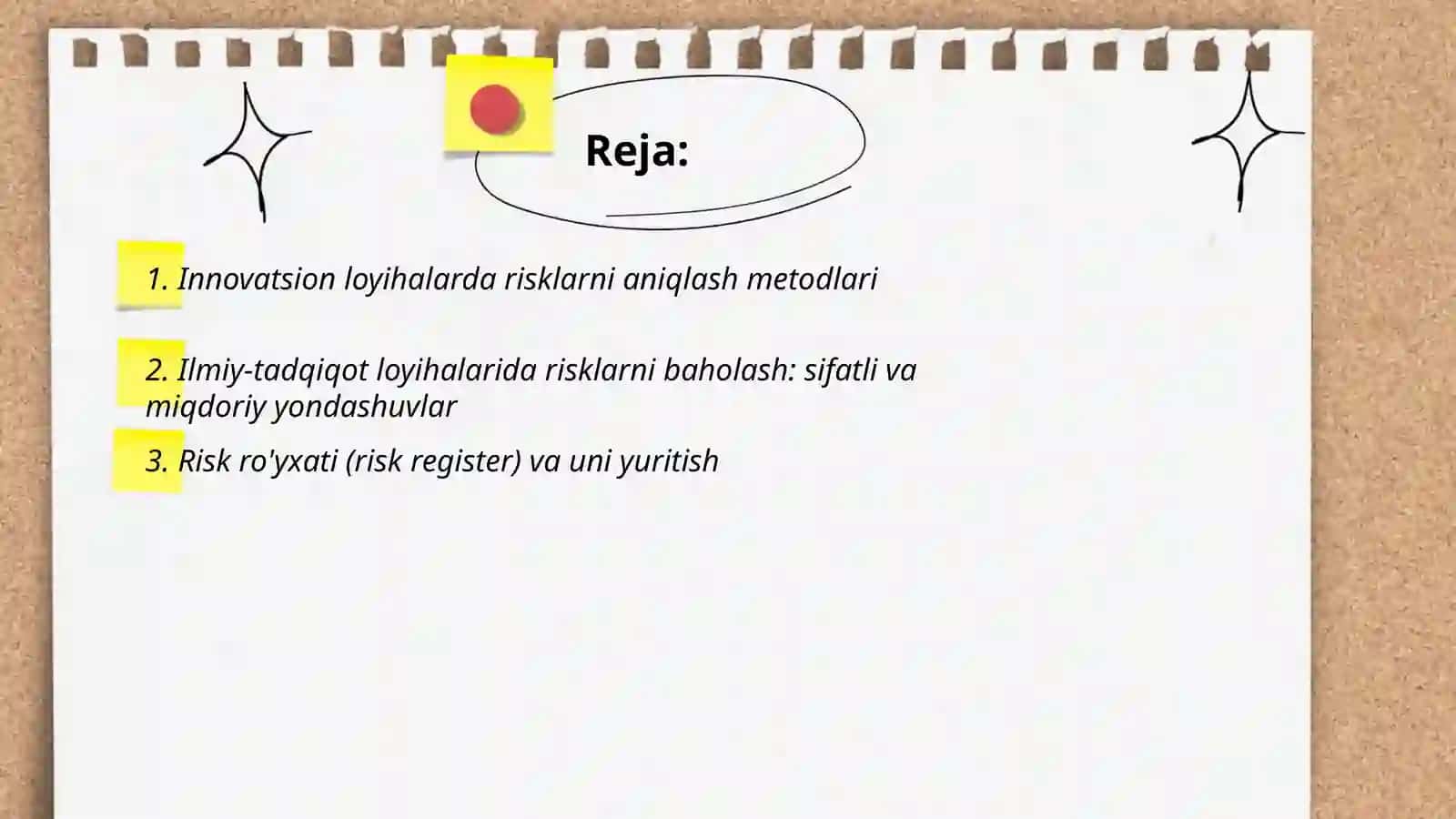 Innovatsion va ilmiy-tadqiqot loyihalarida risklarni boshqarish 2