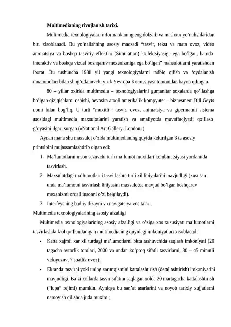 Multimedia tizimlarda multimedia texnologiyalari 2