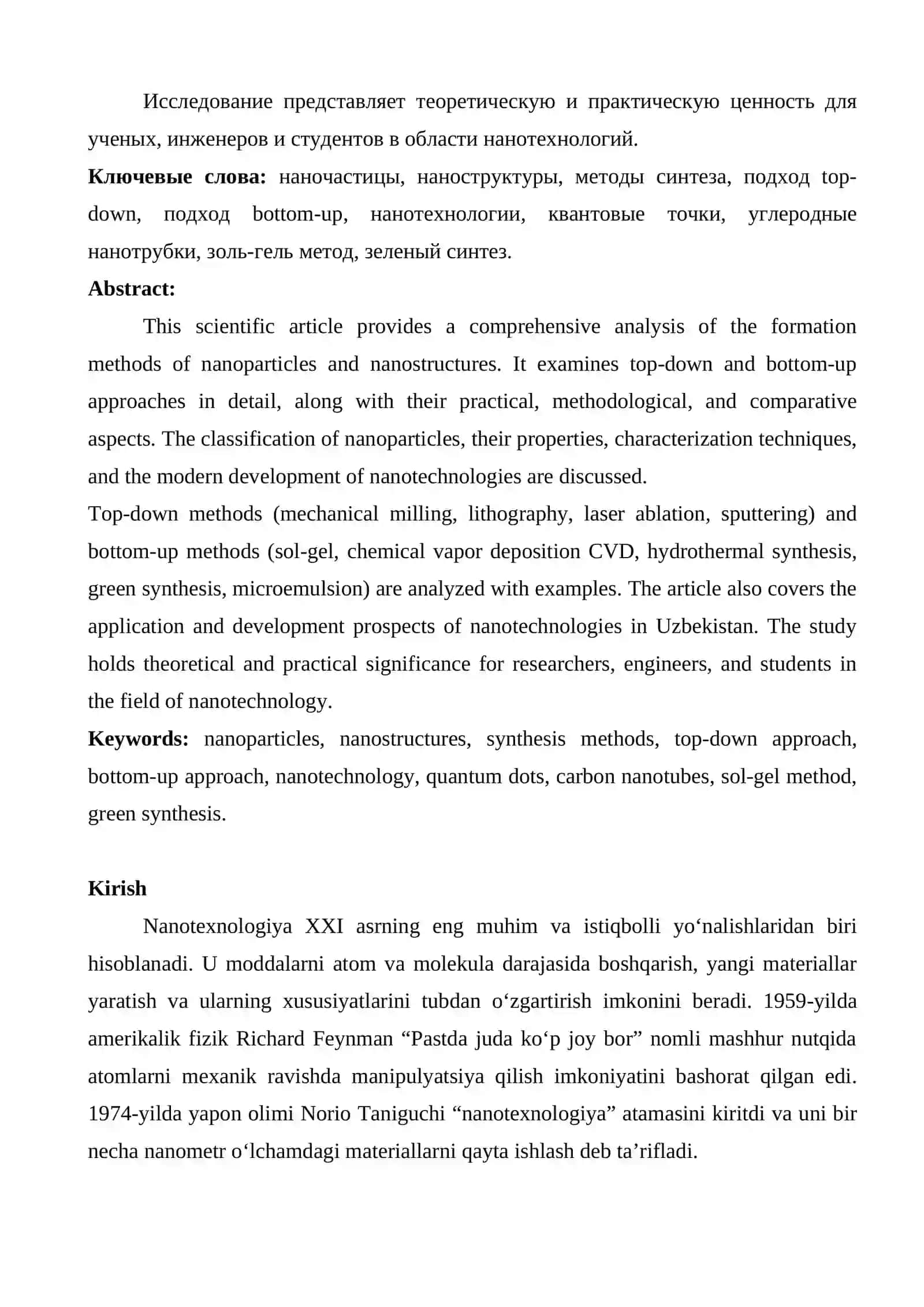 Nanozarrachalar va nanostrukturalarning shakllanish usullari va nanotexnologiyalar 2