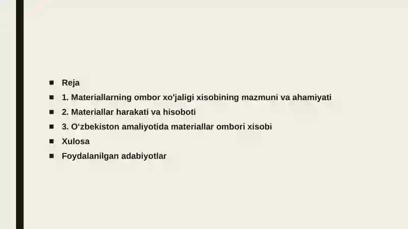 Materiallarning Ombor Xo'jaligi Xisobi 2