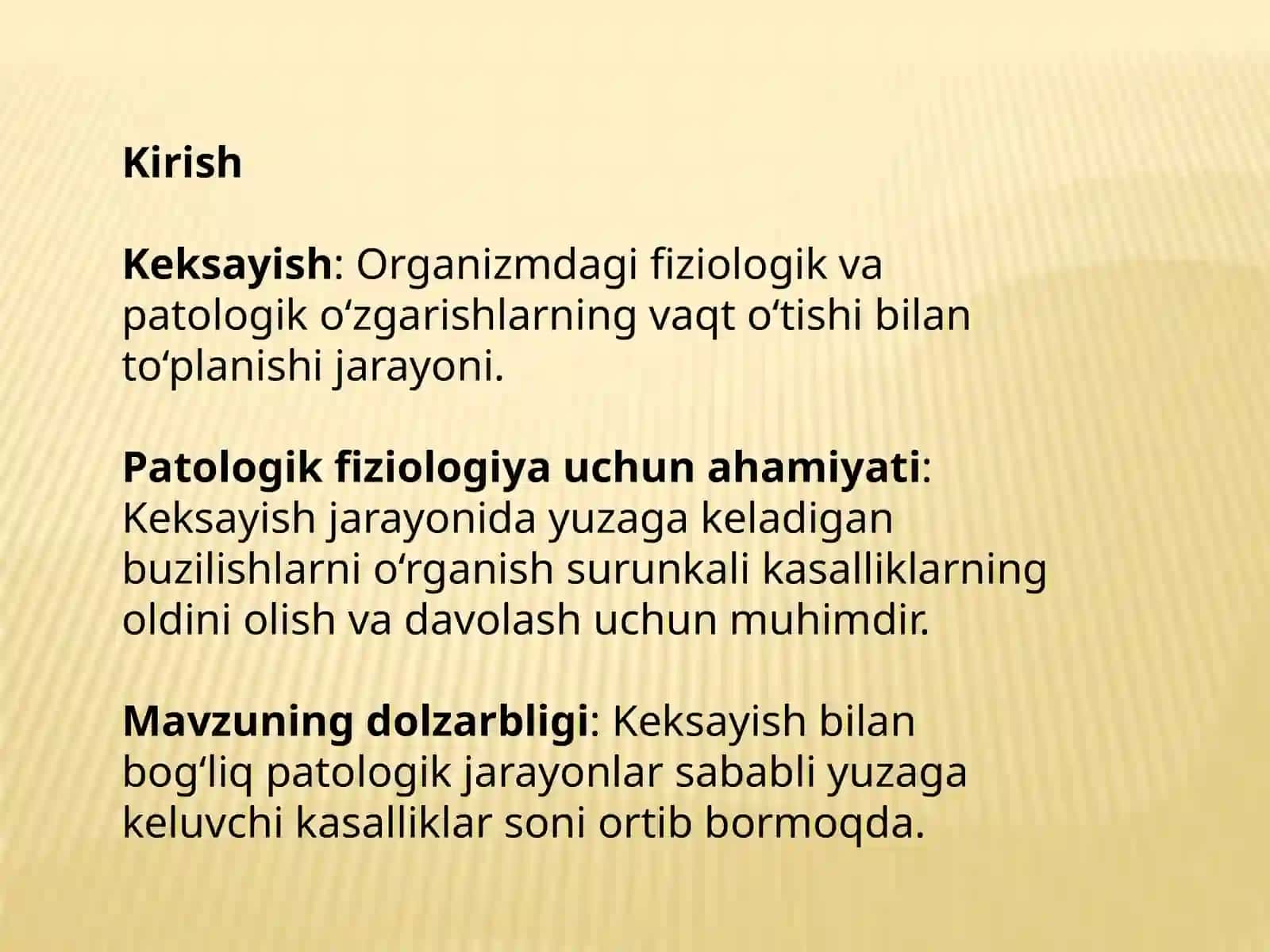 Organizmdagi keksayish davriga xos o'zgarishlar 2