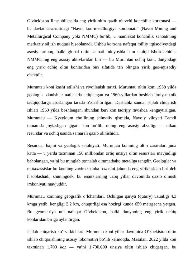 O‘zbekistondagi eng yirik oltin qazib oluvchi konchilik korxonasi 2