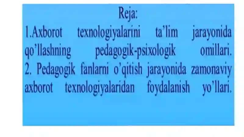Pedagogik inovatika muassasalarida kompyuter texnalogiyalaridan foydalanish. 2