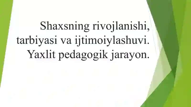 Shaxsning rivojlanishi, tarbiyasi va ijtimoiylashuvi. Yaxlit pedagogik jarayon mavzusida taqdimot 2