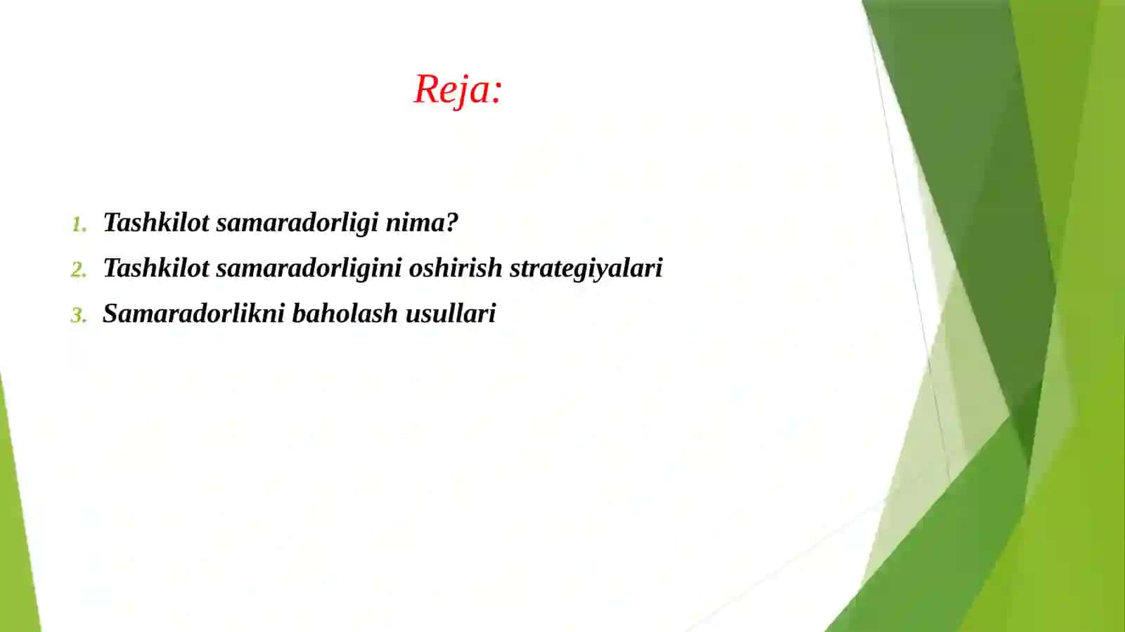 TASHKILOT SAMARADORLIGINI BAHOLASH VA UNI OSHIRISH STRATEGIYALARI. 2