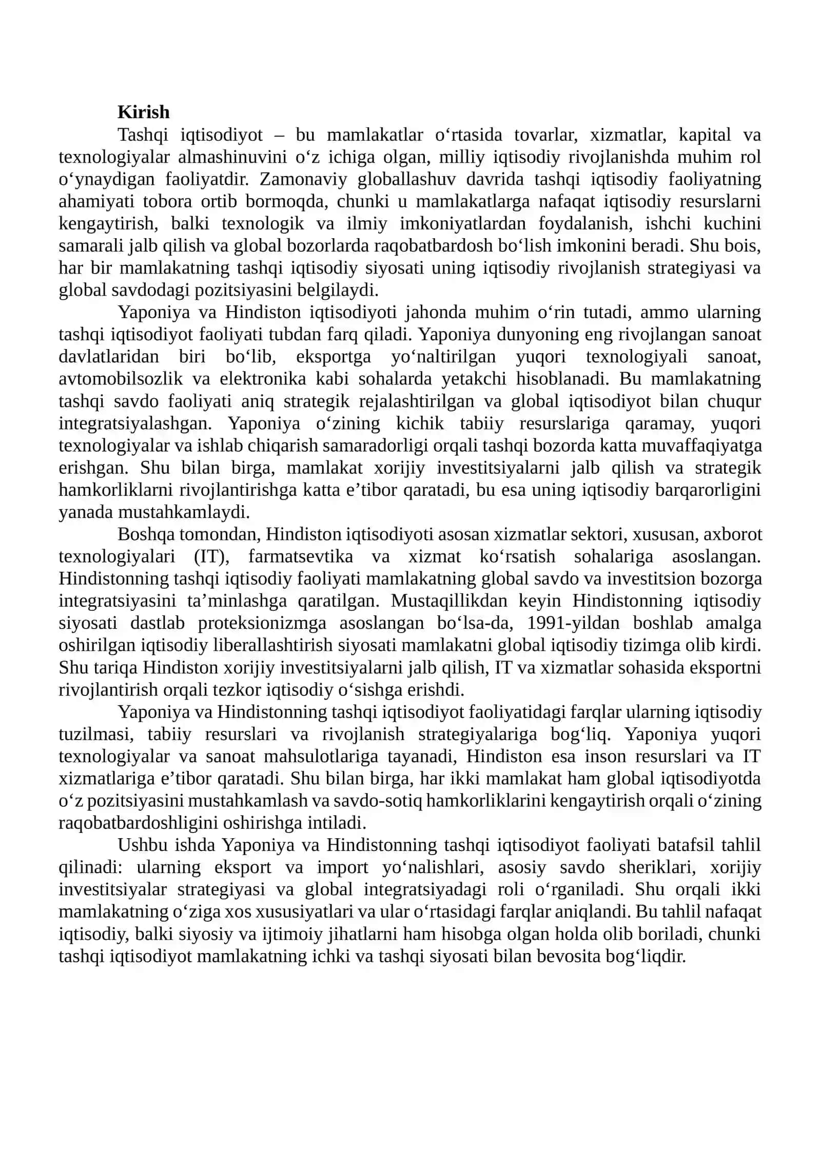 YAPONIYA VA HINDISTON TASHQI IQTISODIYOT FAOLIYATINING OʻZIGA XOS XUSUSIYATLARI 2