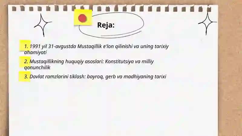 Mustaqil O'zbekiston Respublikasi tashkil topishining tarixiy ahamiyati 2