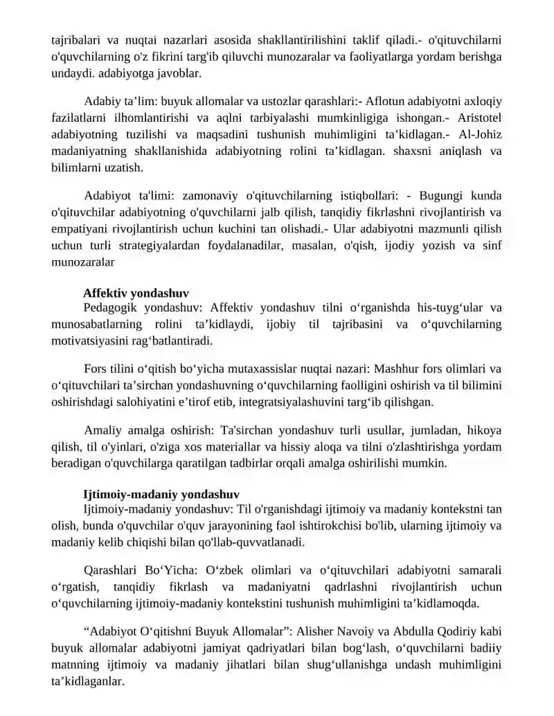 Adabiyot OʻQitishni Buyuk Allomalar,Mudarrislar Qarashlari BoʻYicha 2