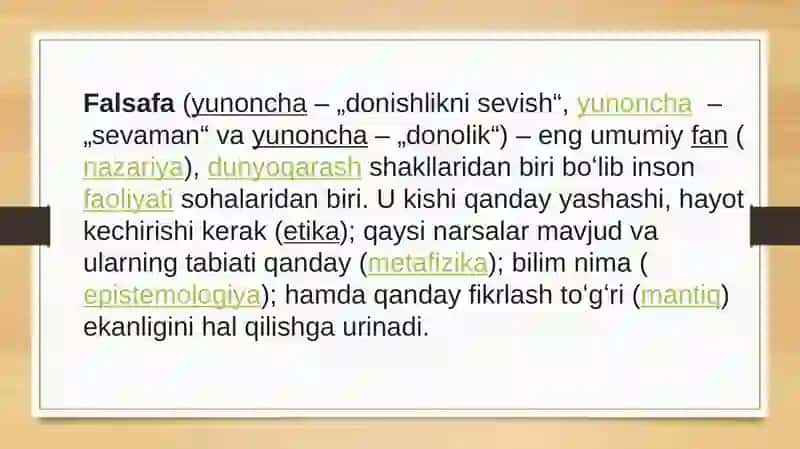 Falsafa turmush tarzi va dunyoni anglash usuli 2