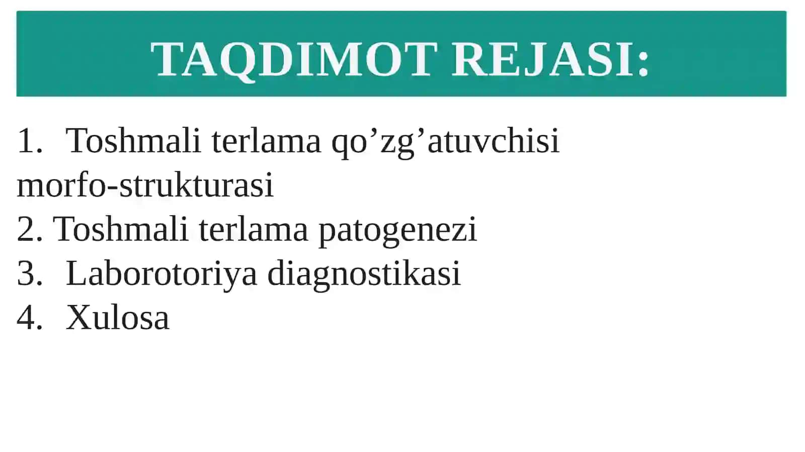 TOSHMALI TERLAMA(tif) KASALLIGINI QO’ZG’ATUVCHISI MORFOLOGIYASI, STRUKTURASI, TARQALGANLIGI, PATOGENLIGI, LABORATORIYA DIAGNOSTIKASI 2
