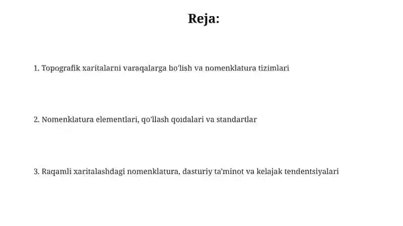 Topografik xaritalarni varaqalarga bo'lish va nomenklatura tizimlari 2