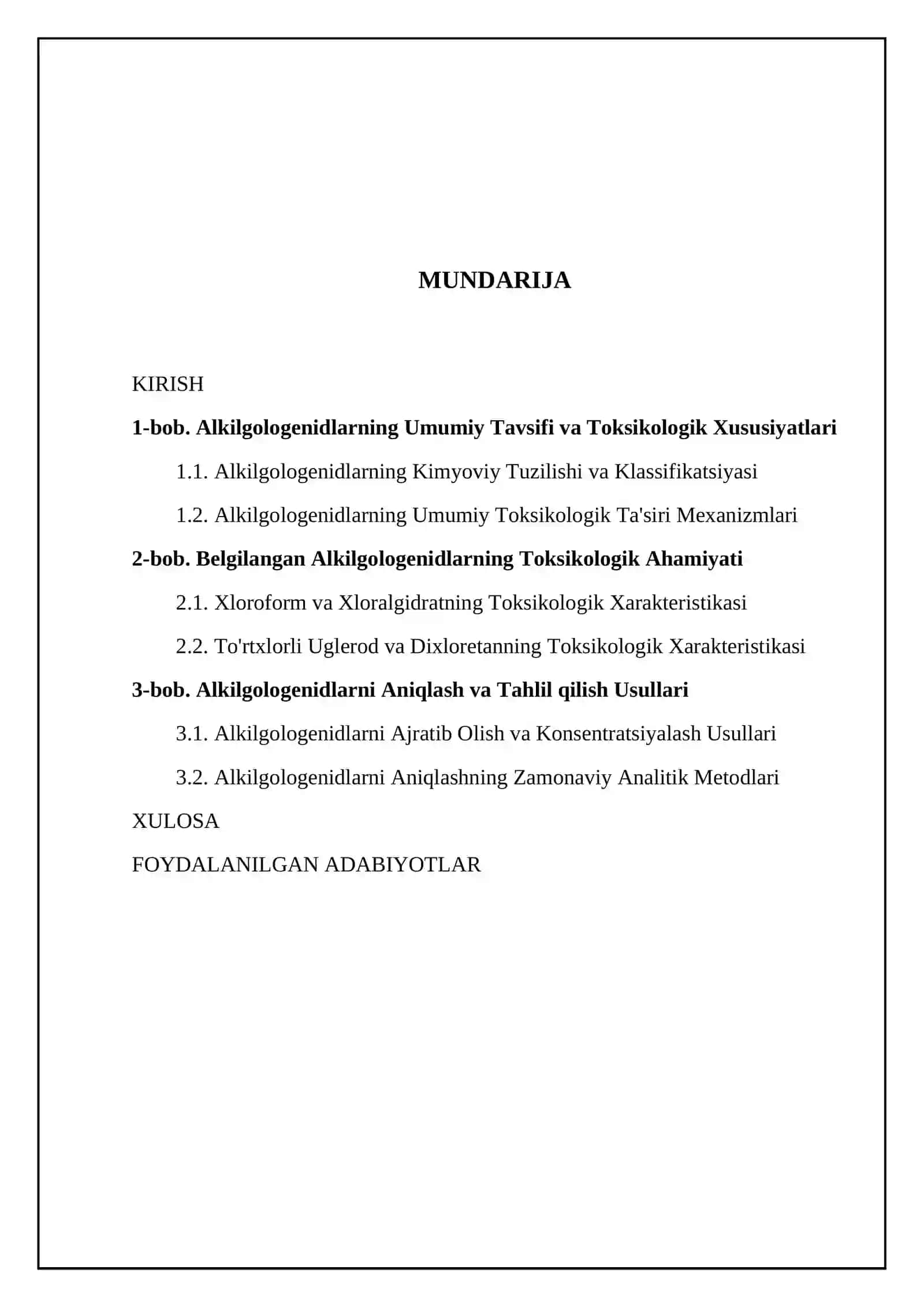 Alkilgologenidlar(xloroform xloralgidrat to'rtxlorli uglerod dixloretan) Toksikologik ahamiyati va tahlil usullari 2