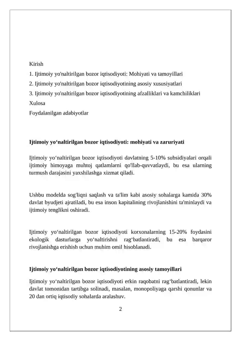 Ijtimoiy yo'naltirilgan bozor iqtisodiyoti va uning xususiyatlari 2