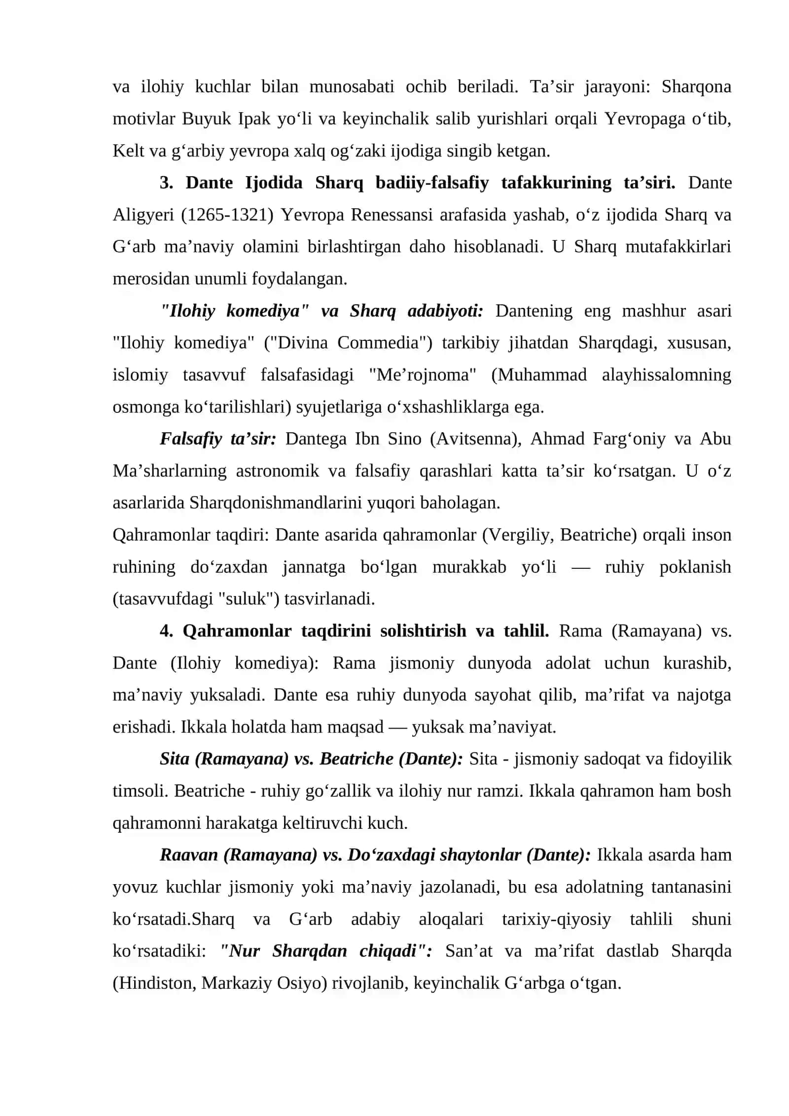 “Ramayana”, Kelt sagalarida sharqona syujetlar va Dante ijodida sharq badiiy-falsafiy tafakkurining ta’sirini Sharq va G’arb adabiy aloqalarini tahlili 2