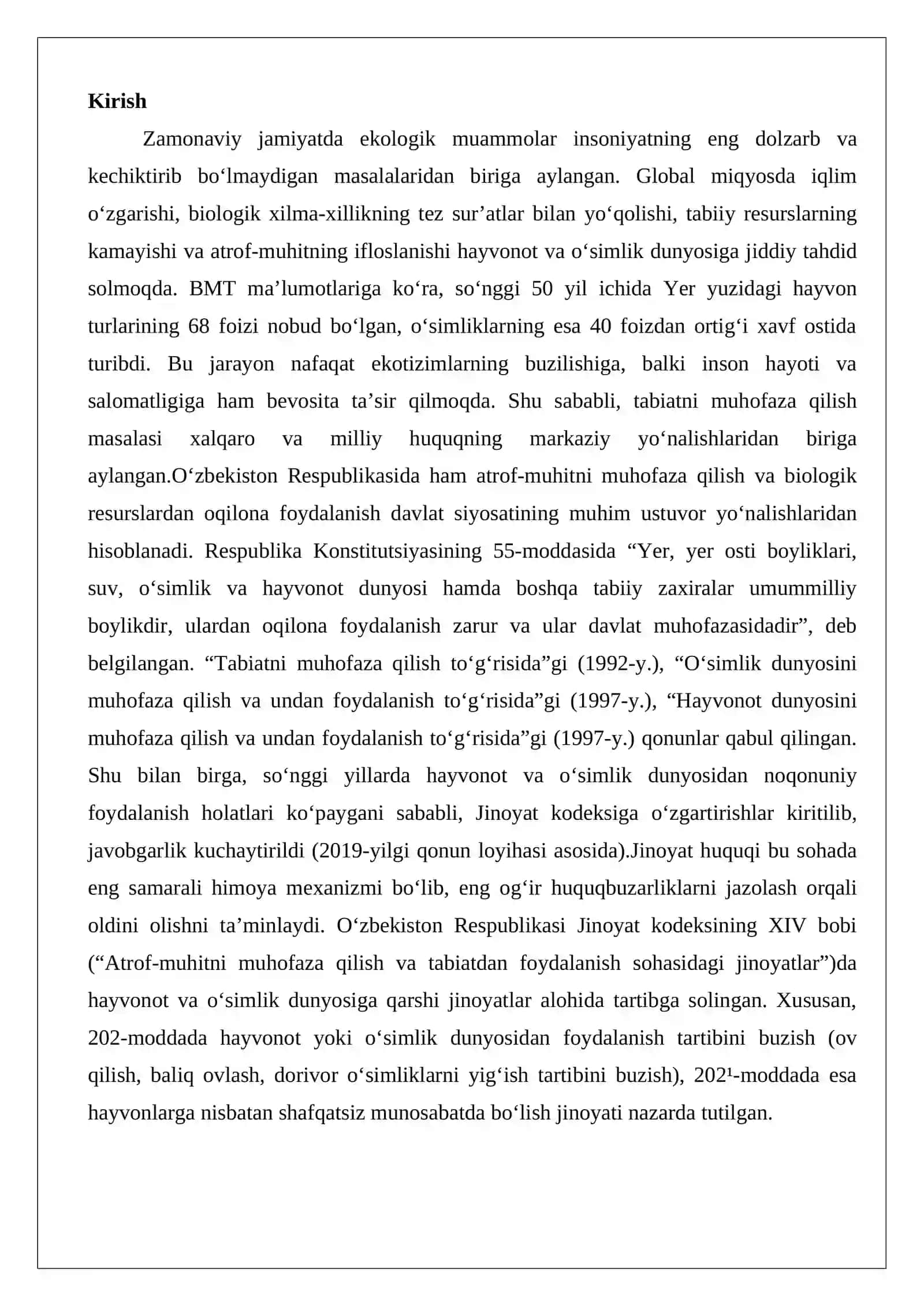 Hayvonot va o‘simlik dunyosiga qarshi jinoyatlar huquqiy tahlili 2
