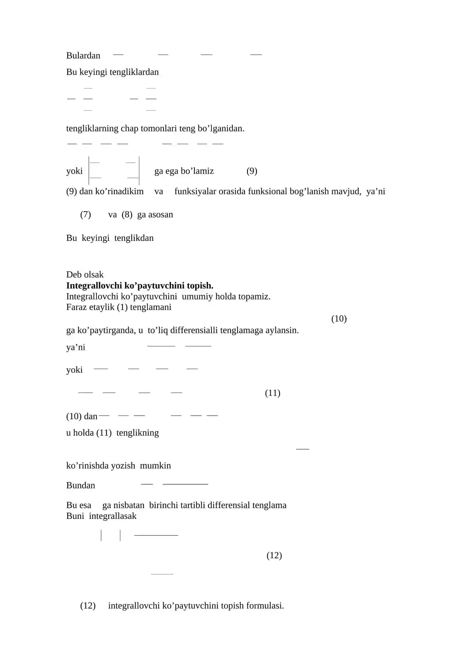 Integrallovchi ko’paytuvchini topish usullari 2
