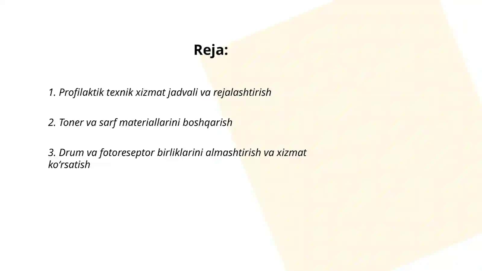 Profilaktik texnik xizmat jadvali va rejalashtirish 2