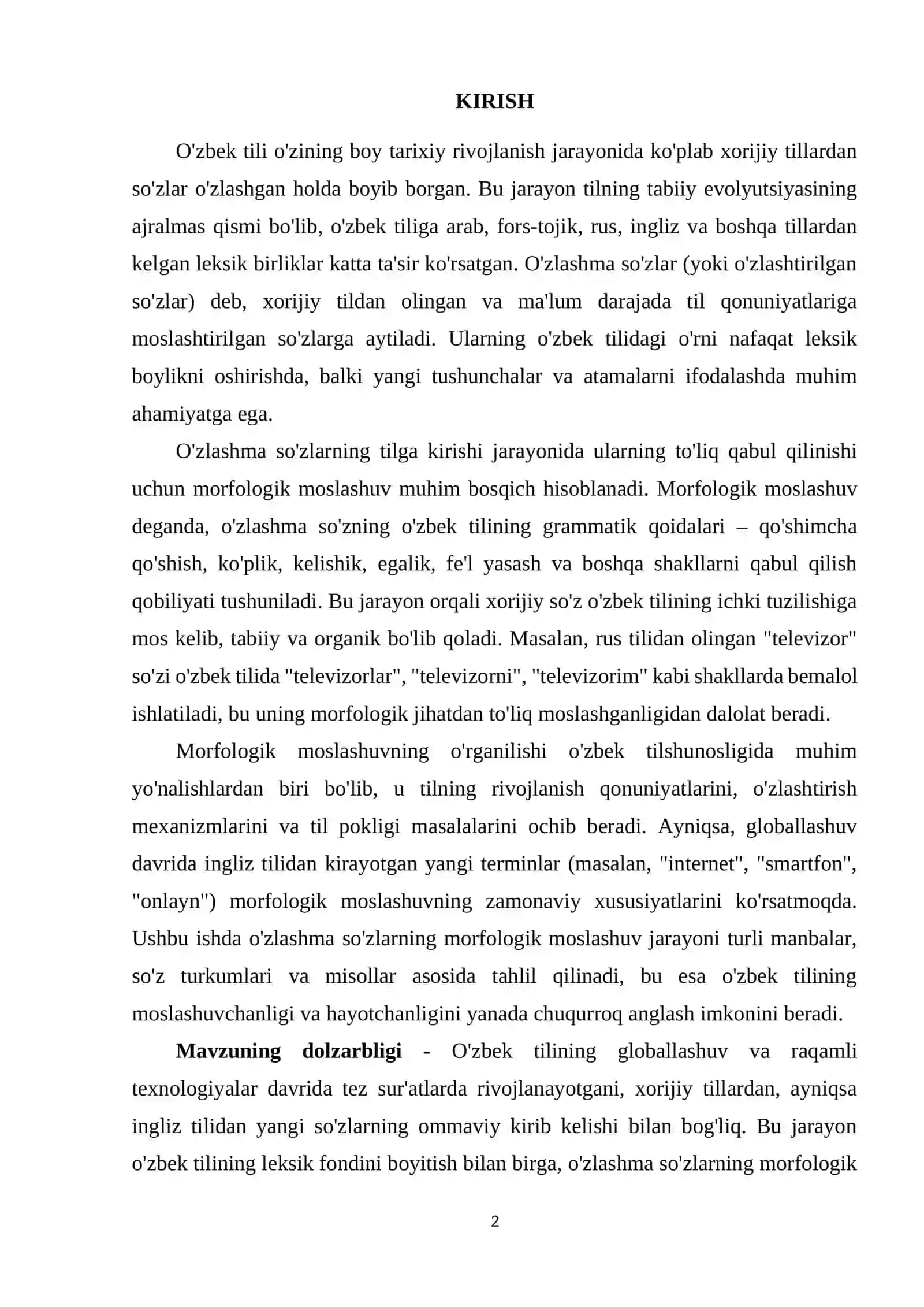 O'zbek tilidagi o'zlashma so'zlarning morfologik moslashuvi 2