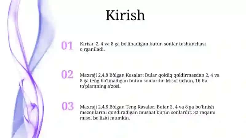 Maxraji 2,4,8 Bòlgan Kasalar Tushunchasi 2